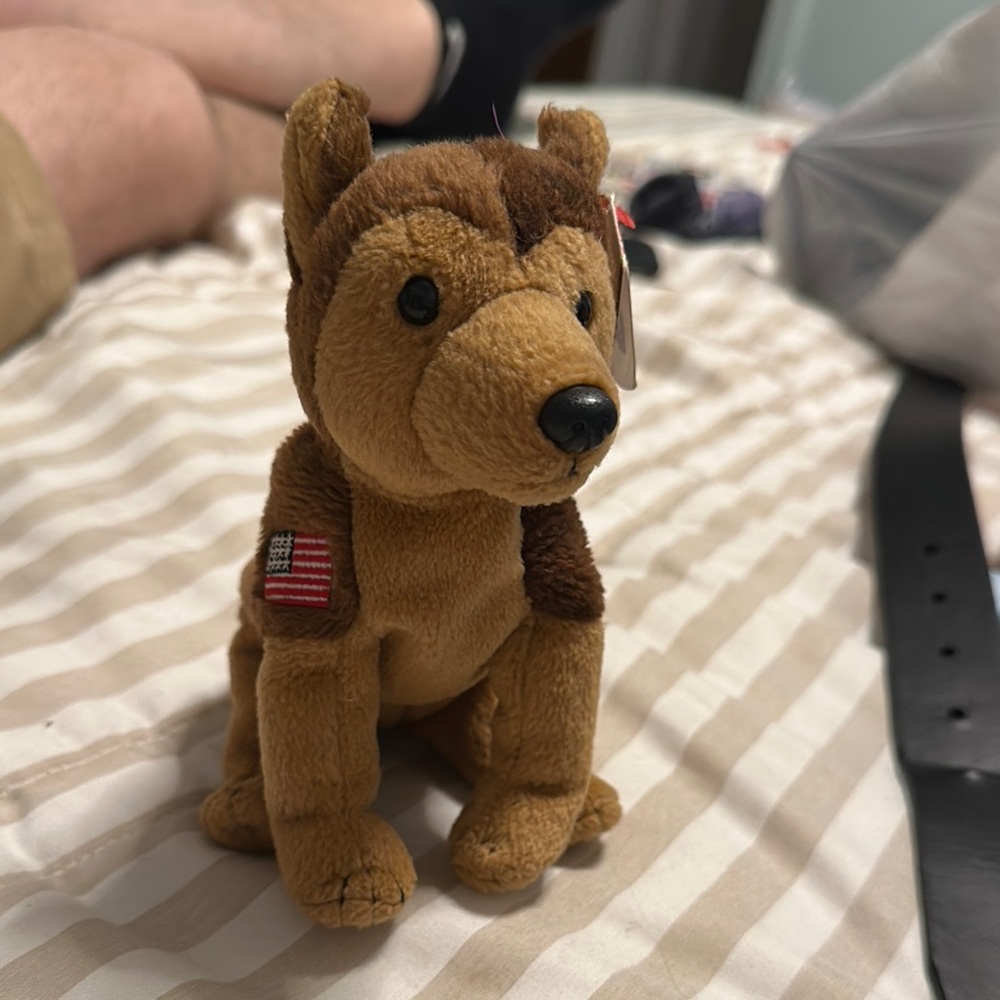 Ty Beanie Baby Plush Dog with American Flag Patch - Brown